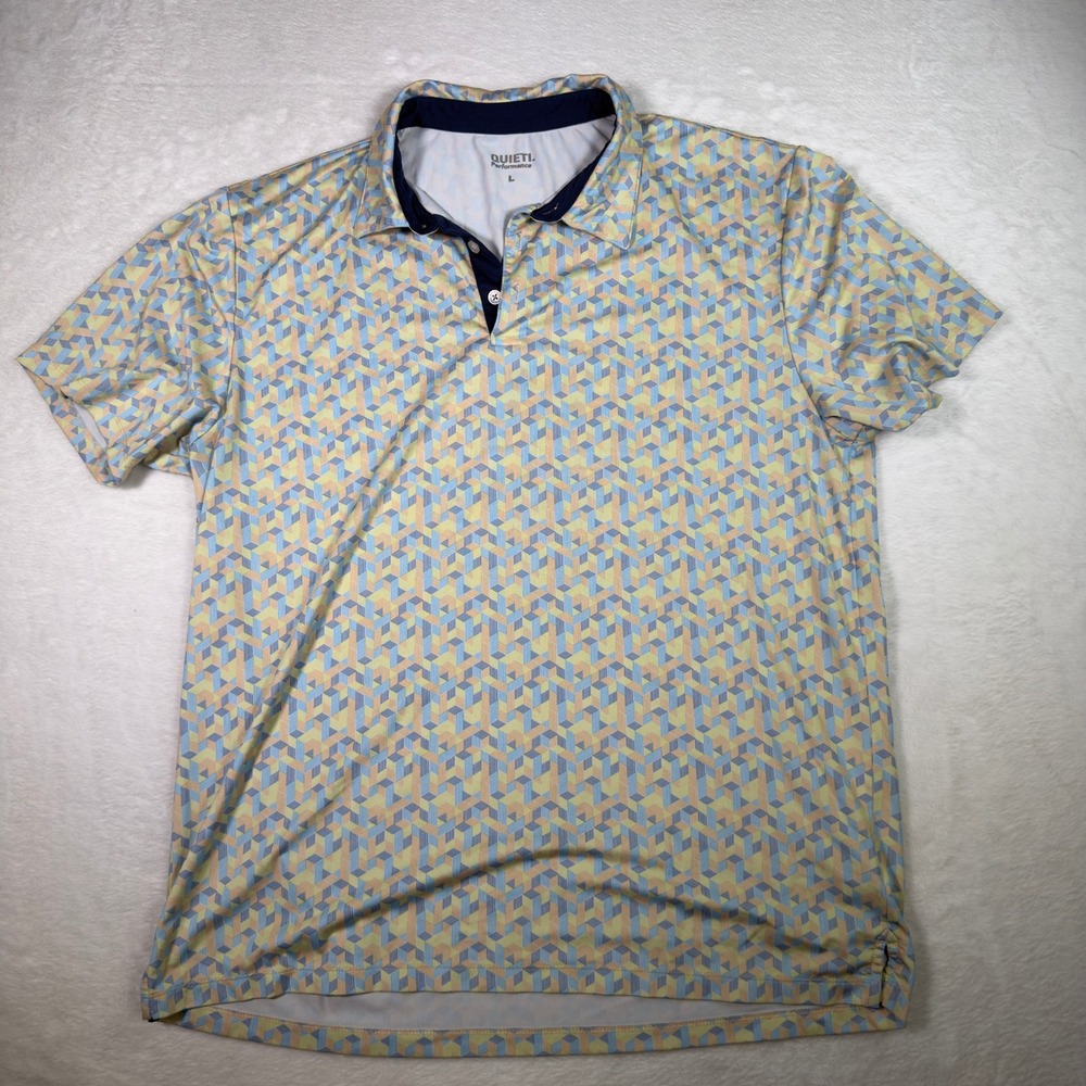 Mens QUIETI Performance Geometric Print Short Sleeve Polo Shirt Size L‎